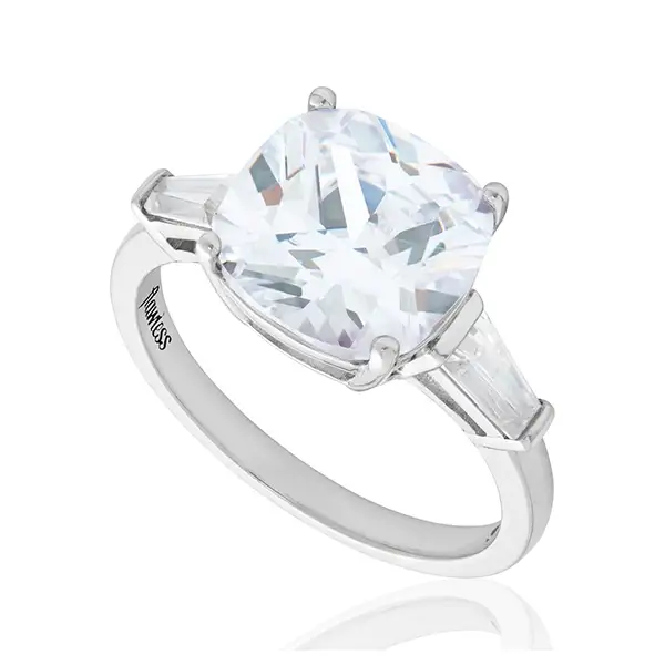 Cushion Solitaire Tapered Baguette Shoulder Ring