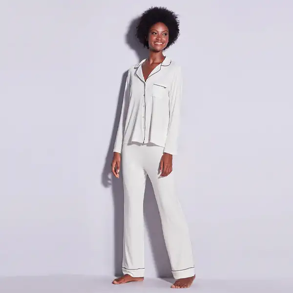 Pijama Longo Em Viscose Com Vivo Contrastante Flora