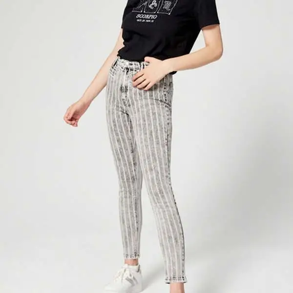 High-waisted striped skinny fit jeans