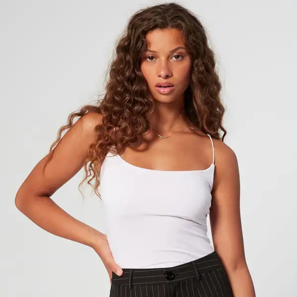 Basic Elasticated Cami Top, White, L