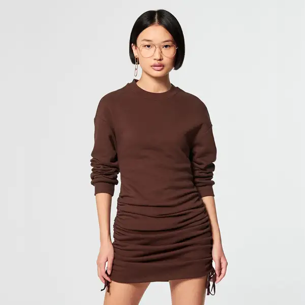 Sweat Dress With Ruffles, Brown, XS