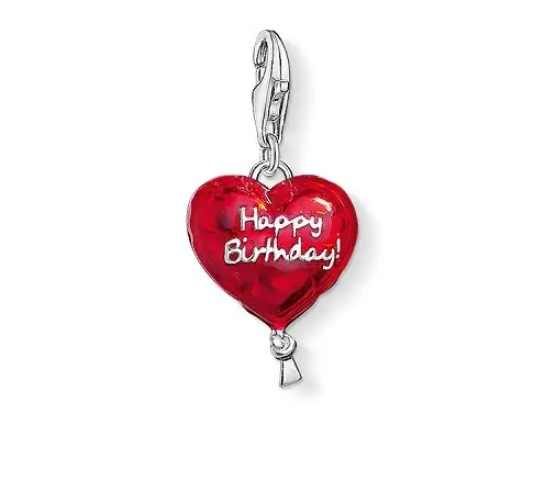 "Charm colgante ""Globo HAPPY BIRTHDAY"", plata de ley 925, esmalte en frío, rojo"