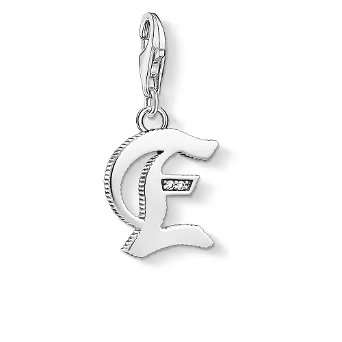 "Charm pendant ""Letter E Silver"", 925 Sterling Silver"