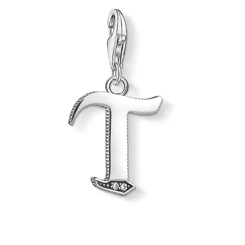 "Charm pendant ""Letter T Silver"", 925 Sterling Silver"
