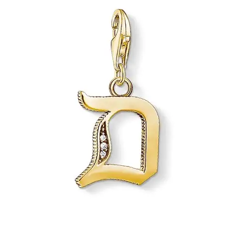 "Charm pendant ""Letter D Gold"", 925 Sterling Silver, Gold Plated"