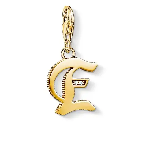 "Charm pendant ""Letter E Gold"", 925 Sterling Silver, Gold Plated"