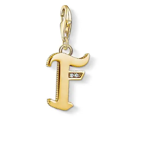 "Charm pendant ""Letter F Gold"", 925 Sterling Silver, Gold Plated"