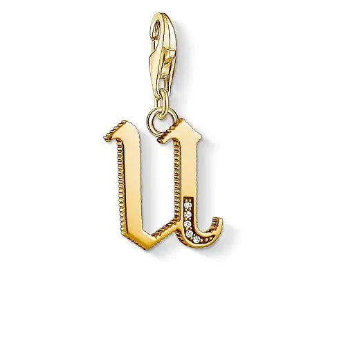 "Charm pendant ""Letter U Gold"", 925 Sterling Silver, Gold Plated"