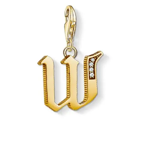 "Charm pendant ""Letter W Gold"", 925 Sterling Silver, Gold Plated"
