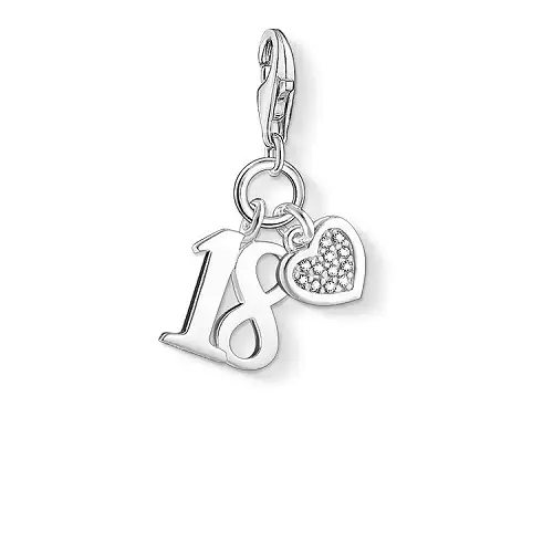 "Charm colgante ""Número de la suerte 18"", plata de ley 925/ diamante blanco, blanco"