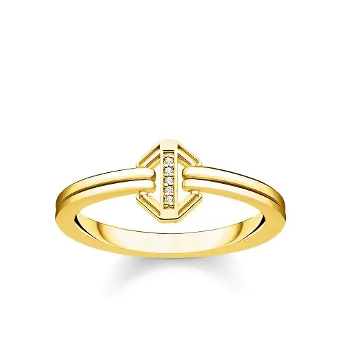 Ring, 925 Sterling silver, gold plated yellow gold, white diamond