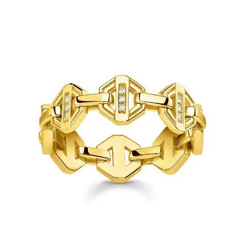 Ring, 925 Sterling silver, gold plated yellow gold, white diamond