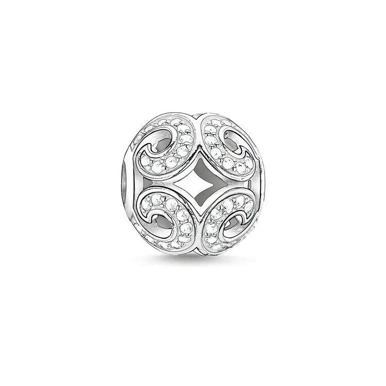Cuenta ola centelleante, plata de ley 925/ circonita, blanco