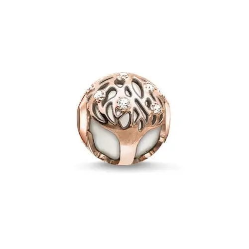 Cuenta Árbol de la vida blanco, plata de ley 925, baño de oro rosado/ jade/ circonita, blanco