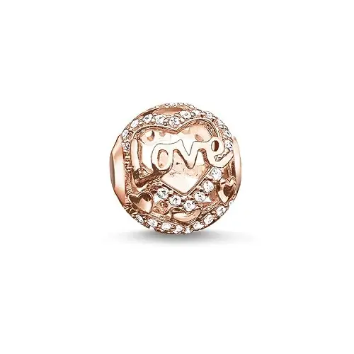 Cuenta Heart of love rosa, plata de ley 925, baño de oro rosado/ circonita, blanco