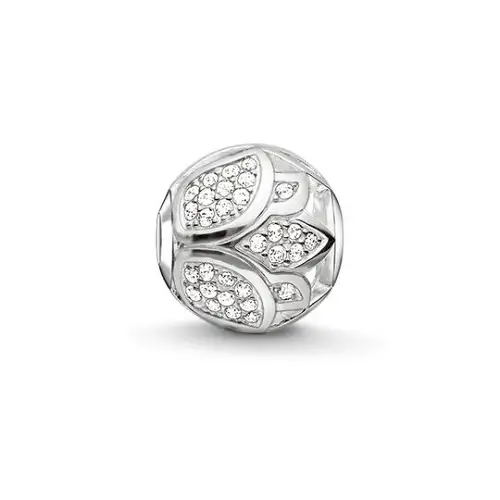 "Bead ""flor de loto con pavé"", plata de ley 925/ circonita, blanco"