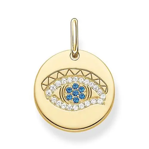 Colgante, plata de ley 925, baño de oro amarillo/ espinela sintética/ circonita, azul marino