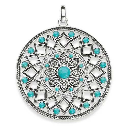 "Colgante ""amuleto étnico"", plata de ley 925, ennegrecida/ turquesa imitación/ circonita, turquesa"
