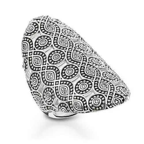 "Anillo ""ornamentos étnicos"", plata de ley 925, ennegrecida/ circonita, blanco, 52"