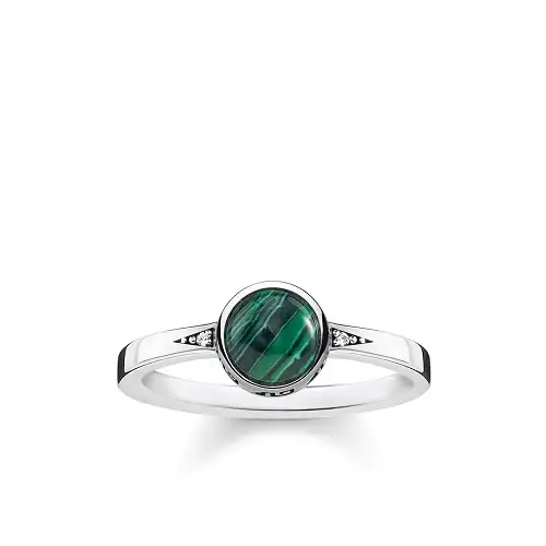 Ring, 925 Sterling Silver, Green, 54