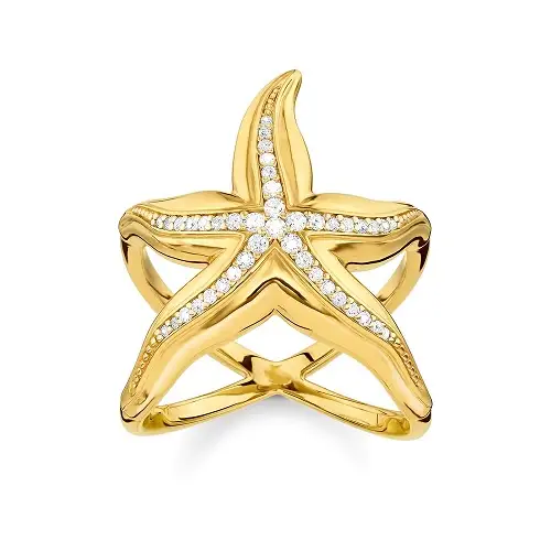 Ring, 925 Sterling Silver, Gold Plated, 54