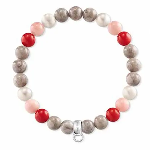 Charm-pulsera, plata de ley 925/ jaspe/ perla de cultivo - agua dulce/ coral de bambú tratado, multicolor, 15,5 cm