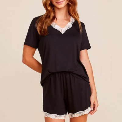 SHORT DOLL MANGA CURTA EM VISCOSE E RENDA MOON