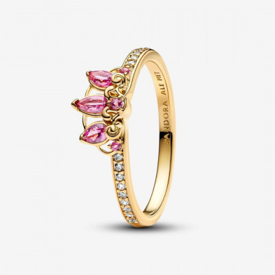 Disney Rapunzel 14k gold-plated ring with pink stones and clear cubic zirconia