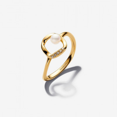 14k gold-plated ring with pearl and ccz
