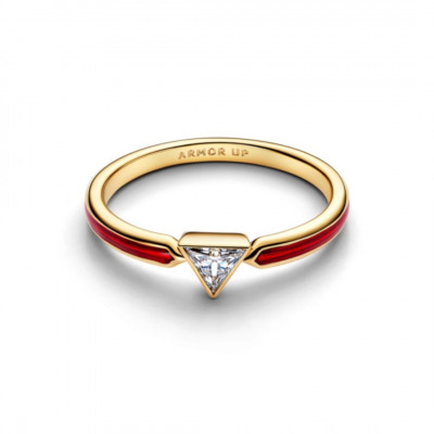 Marvel Iron Man 14k gold-plated ring with clear cubic zirconia and red enamel