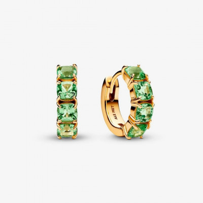 14k gold-plated hoop earrings w green crystal
