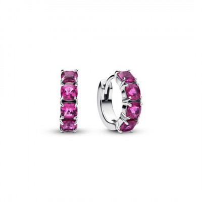 Sterling silver hoop earrings with dark pink stones