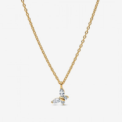 Butterfly 14k gold-plated collier with clear cubic zirconia