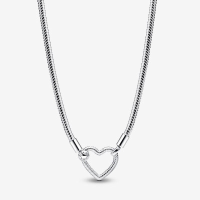 Snake chain sterling silver necklace with heart clasp