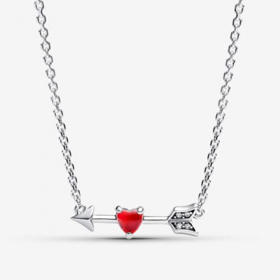 Heart arrow sterling silver collier with red Murano glass and clear cubic zirconia