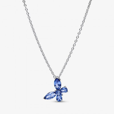 Butterfly sterling silver collier with cornflower blue crystal and clear cubic zirconia