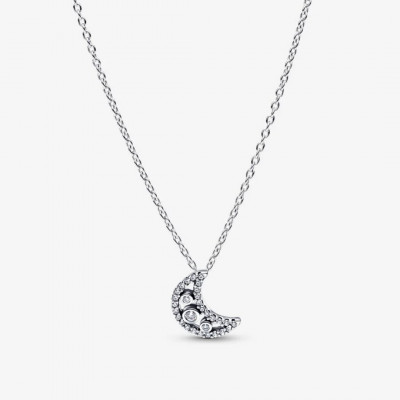 Moon sterling silver pendant necklace with clear cubic zirconia