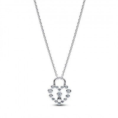 Heart padlock sterling silver pendant necklace with clear cubic zirconia
