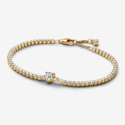 Heart 14k gold-plated bracelet with clear cubic zirconia