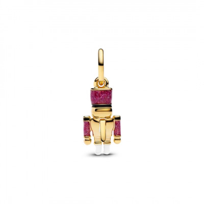 Nutcracker 14k gold-plated dangle with clear cubic zirconia, glittery pink, black and white enamel
