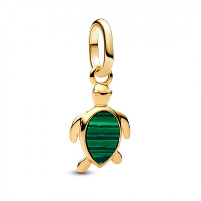 Turtle 14k gold-plated mini dangle with imitation malachite and royal green crystal