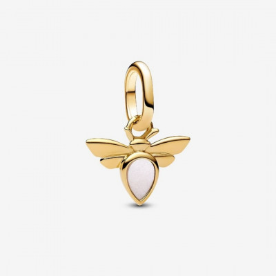 Bee 14k gold-plated mini dangle with white bio-resin mother of pearl