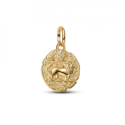 Lion coin 14k gold-plated medallion with clear cubic zirconia