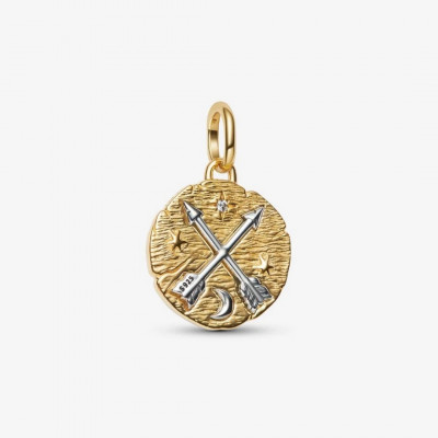 Arrows coin sterling silver and 14k gold-plated medallion with clear cubic zirconia