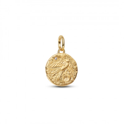 Swallow coin 14k gold-plated medallion with clear cubic zirconia