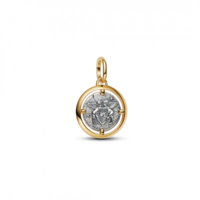 Angels coin sterling silver and 14k gold-plated medallion with clear cubic zirconia