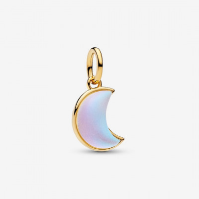 Moon 14k gold-plated dangle with clear cubic zirconia and frosted moonstone resin