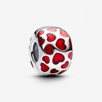 Hearts sterling silver clip with transparent red enamel