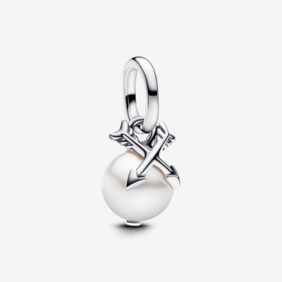 Two arrows sterling silver mini dangle with white lacquered artificial pearl
