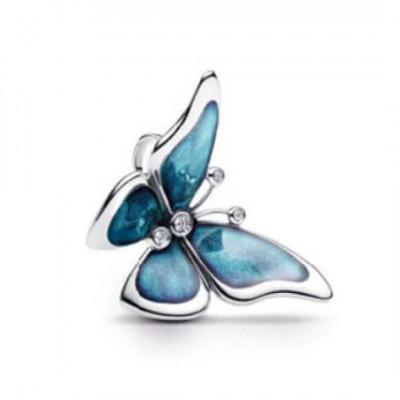 Butterfly sterling silver charm with clear cubic zirconia and enamel